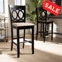 Baxton Studio RH315B-Sand/Dark Brown-BS Carson Modern and Contemporary Sand Fabric Upholstered and Espresso Brown Finished Wood 2-Piece Bar Stool Set